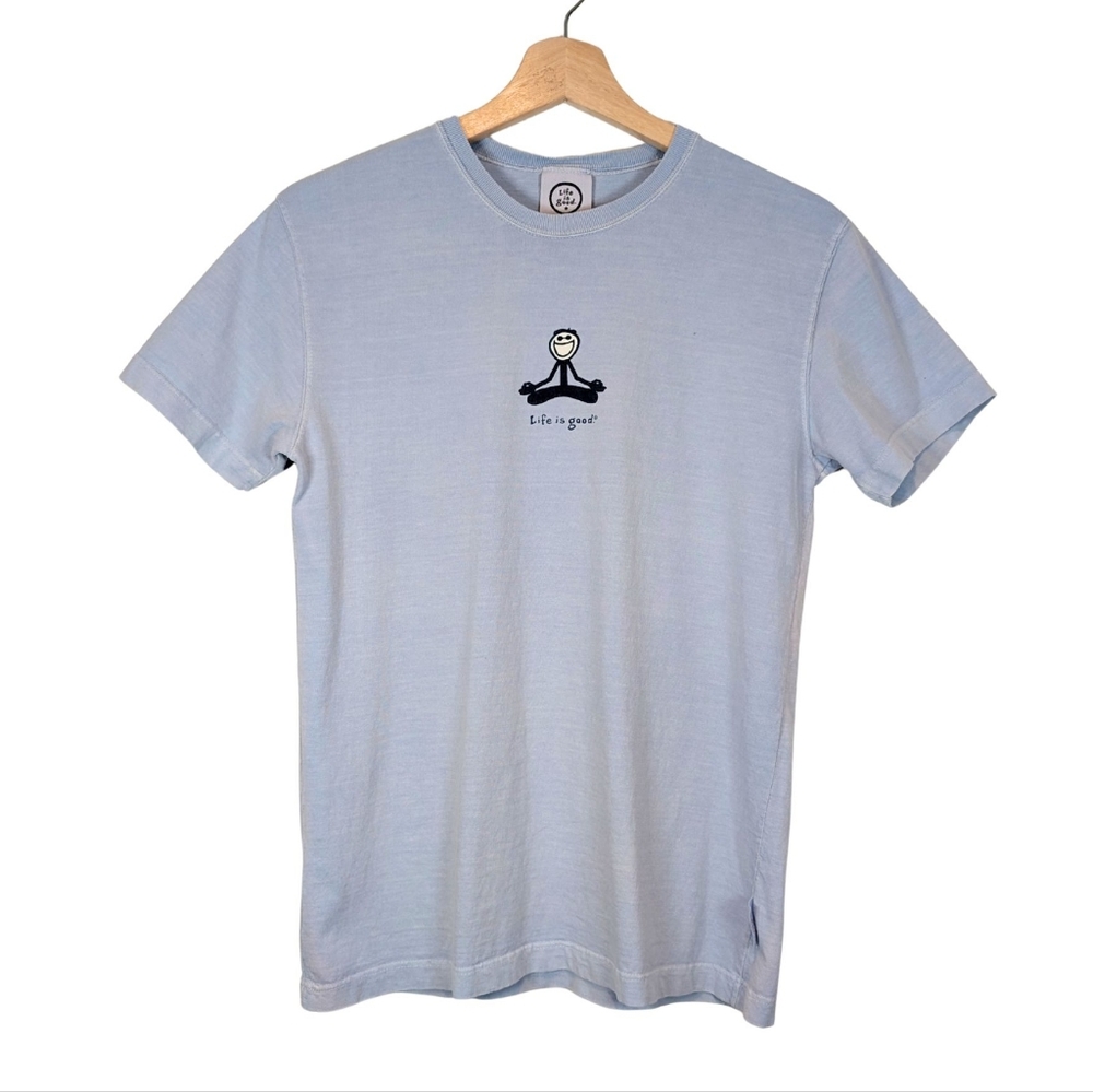 Vintage Life Is Good Jake Yoga Women's Cotton Tee Shirt Small Light Blue Cotton